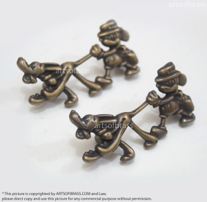 3.54" Lot of 2 pcs Disney Mickey and Pluto Go to School cartoon Figurine Solid Brass Antique Cabinet Drawer Handle Pulls 18 _DSC1273_resize
