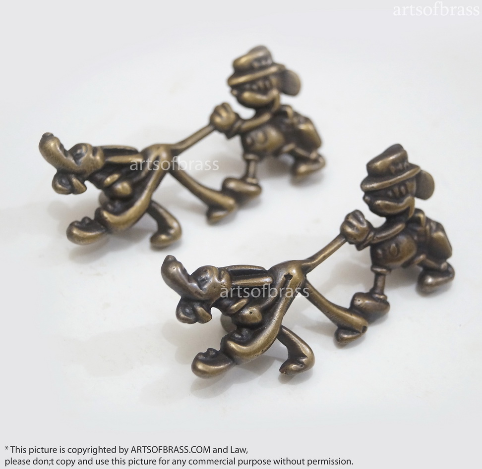 3.54" Lot of 2 pcs Disney Mickey and Pluto Go to School cartoon Figurine Solid Brass Antique Cabinet Drawer Handle Pulls 4 3.54" Lot of 2 pcs Disney Mickey and Pluto Go to School cartoon Figurine Solid Brass Antique Cabinet Drawer Handle Pulls - Image 2