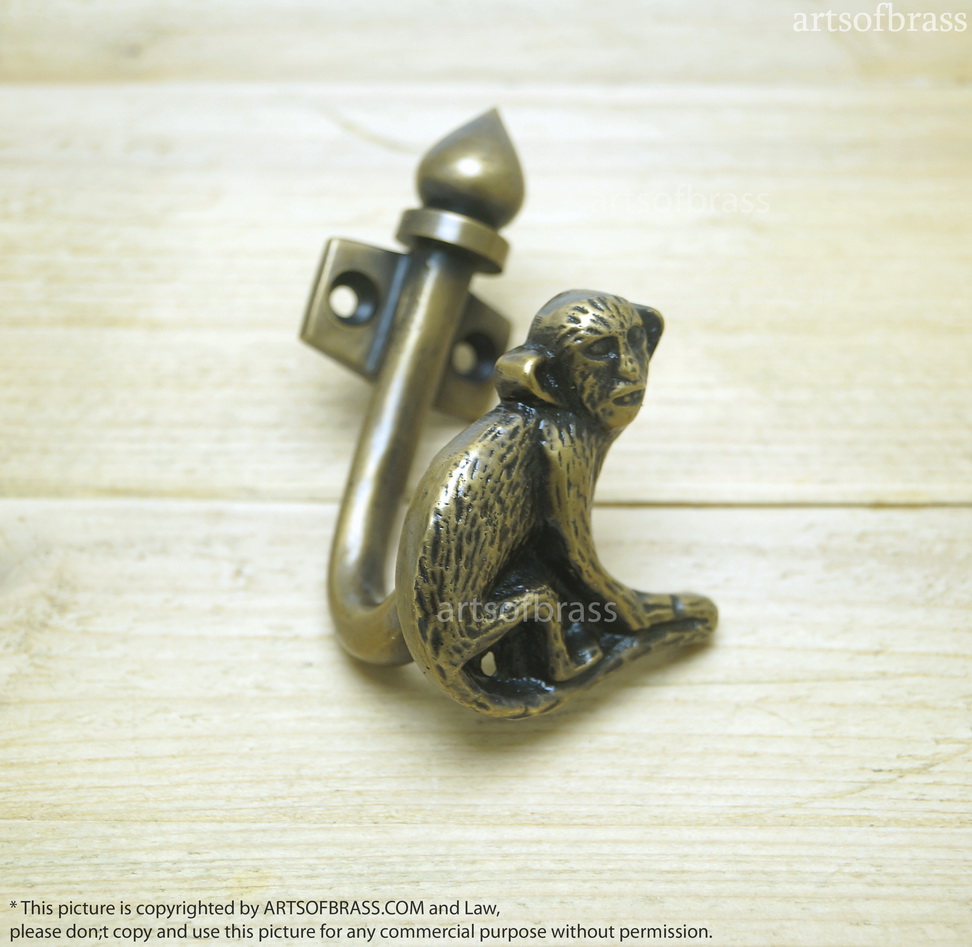 3.14" inches 2 pcs / Pair Vintage Forest Monkey Solid Brass Antique Hat Coat Strong Wall Mount HOOK Hanger JBL1357 5 3.14" inches 2 pcs / Pair Vintage Forest Monkey Solid Brass Antique Hat Coat Strong Wall Mount HOOK Hanger JBL1357 - Image 3