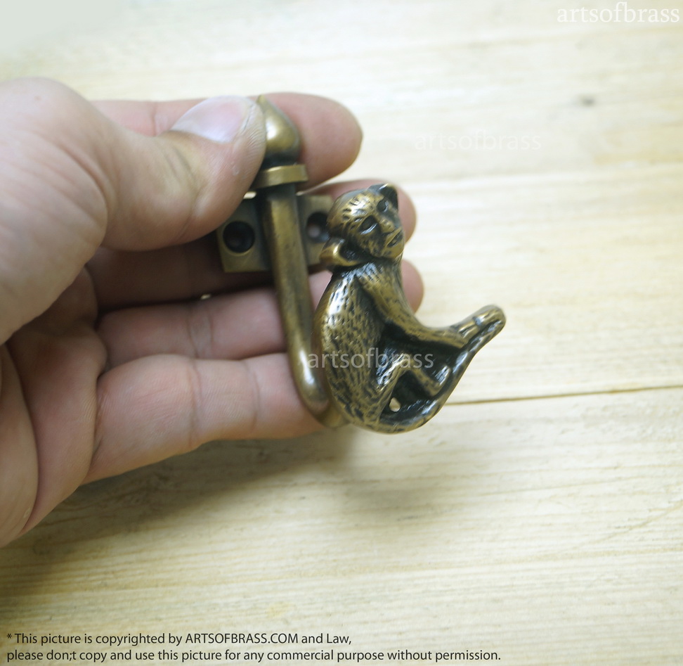 3.14" inches 2 pcs / Pair Vintage Forest Monkey Solid Brass Antique Hat Coat Strong Wall Mount HOOK Hanger JBL1357 6 3.14" inches 2 pcs / Pair Vintage Forest Monkey Solid Brass Antique Hat Coat Strong Wall Mount HOOK Hanger JBL1357 - Image 4