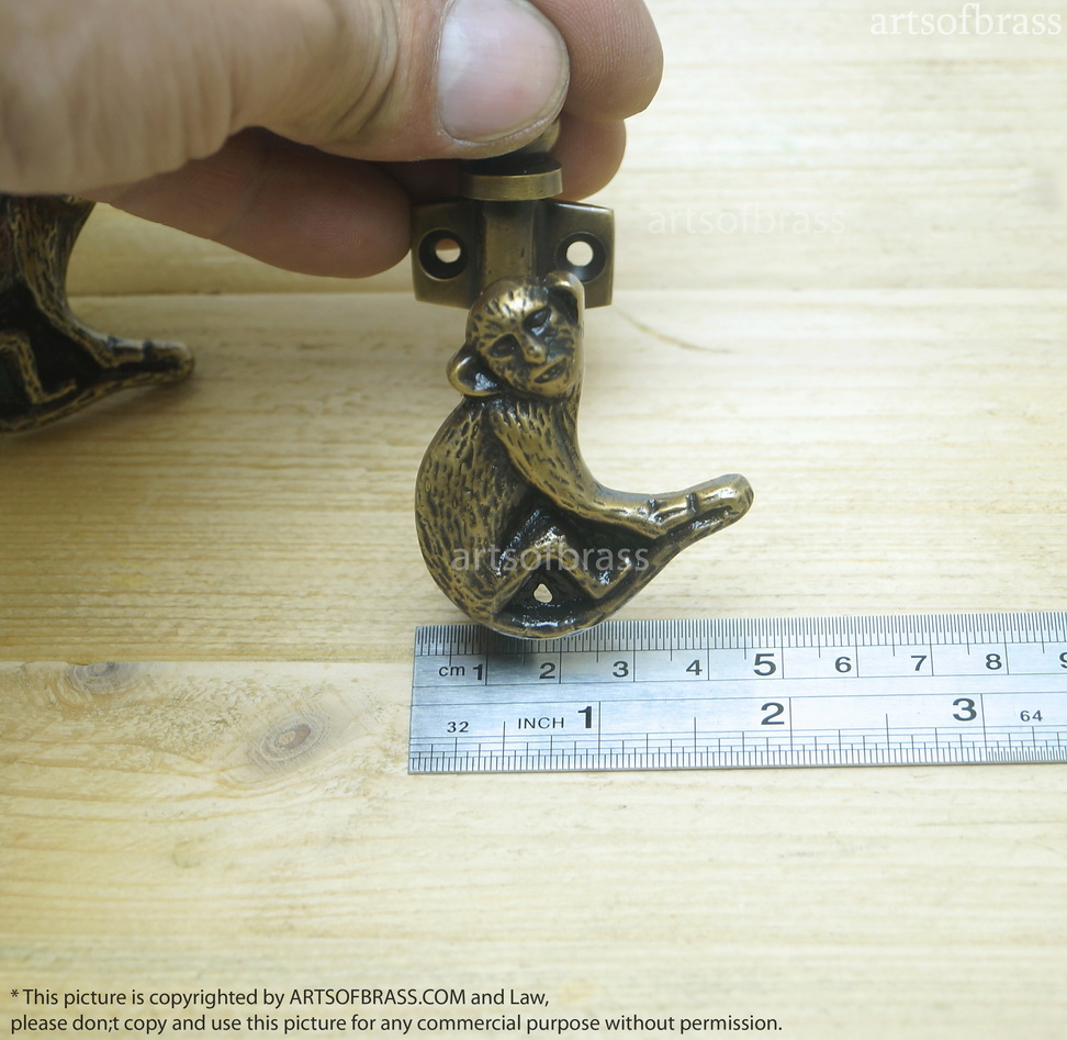 3.14" inches 2 pcs / Pair Vintage Forest Monkey Solid Brass Antique Hat Coat Strong Wall Mount HOOK Hanger JBL1357 8 3.14" inches 2 pcs / Pair Vintage Forest Monkey Solid Brass Antique Hat Coat Strong Wall Mount HOOK Hanger JBL1357 - Image 6