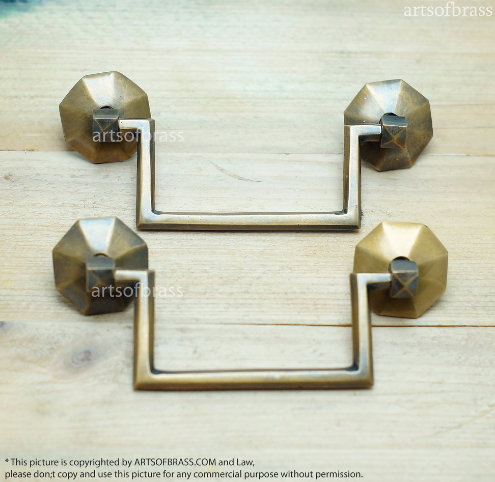 5.00" 2 pcs RETRO Vintage Double Cycle CLOSETS Brass Drawer Pulls 3 5.00" 2 pcs RETRO Vintage Double Cycle CLOSETS Brass Drawer Pulls