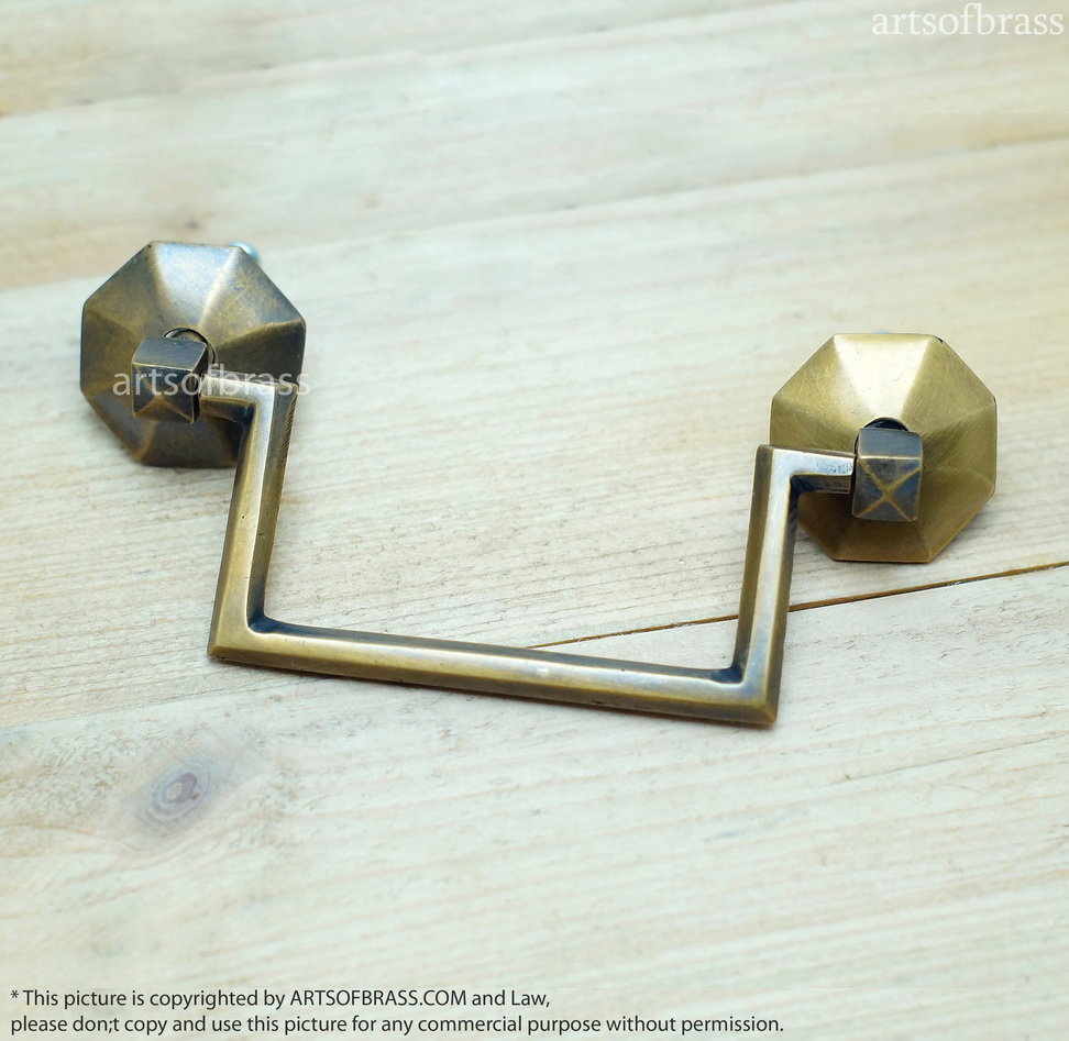 5.00" 2 pcs RETRO Vintage Double Cycle CLOSETS Brass Drawer Pulls 5 5.00" 2 pcs RETRO Vintage Double Cycle CLOSETS Brass Drawer Pulls - Image 3