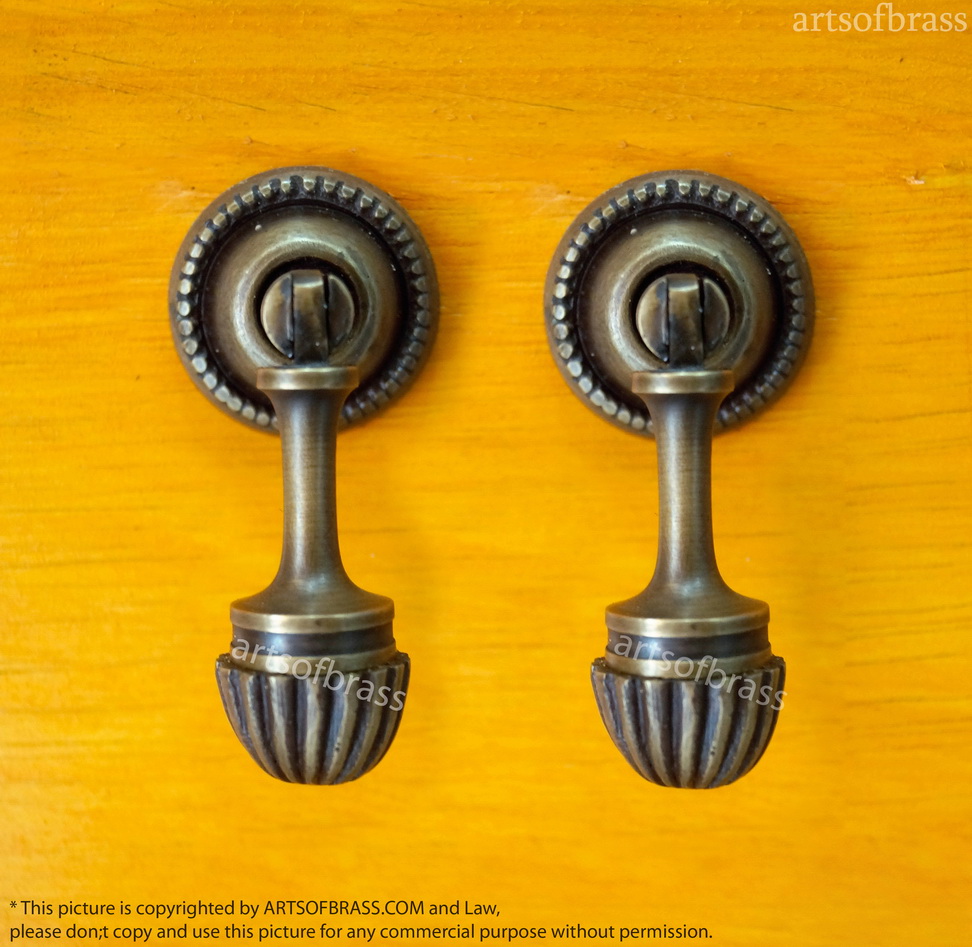 2.51" Lot 2 pcs NUTS CUDGEL Cabinet door Pull KNOB Antique Vintage Solid Brass 3 2.51" Lot 2 pcs NUTS CUDGEL Cabinet door Pull KNOB Antique Vintage Solid Brass