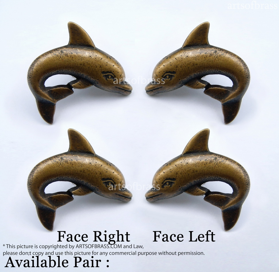 2 Set Pair 4 pcs Vintage DOLPHIN Cabinet ANTIQUE Pull KNOB Drawer N174 3 2 Set Pair 4 pcs Vintage DOLPHIN Cabinet ANTIQUE Pull KNOB Drawer N174
