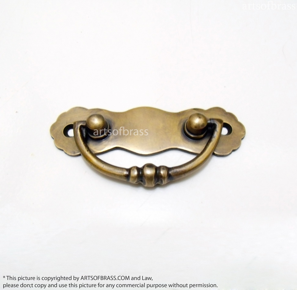 3.54" Solid Brass Cabinet Handle – Vintage Art Deco Drawer Pull Set of 2 4 solid brass artistic deco drawer pull antique finish