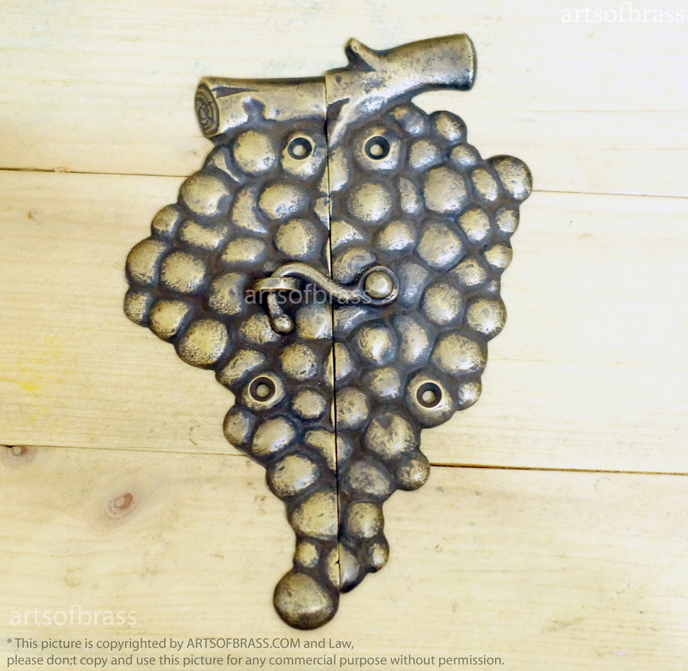 5.66" Vintage Grape Wine Bar Latch Lock Solid Brass Cabinet Door LATCH 3 5.66" Vintage Grape Wine Bar Latch Lock Solid Brass Cabinet Door LATCH