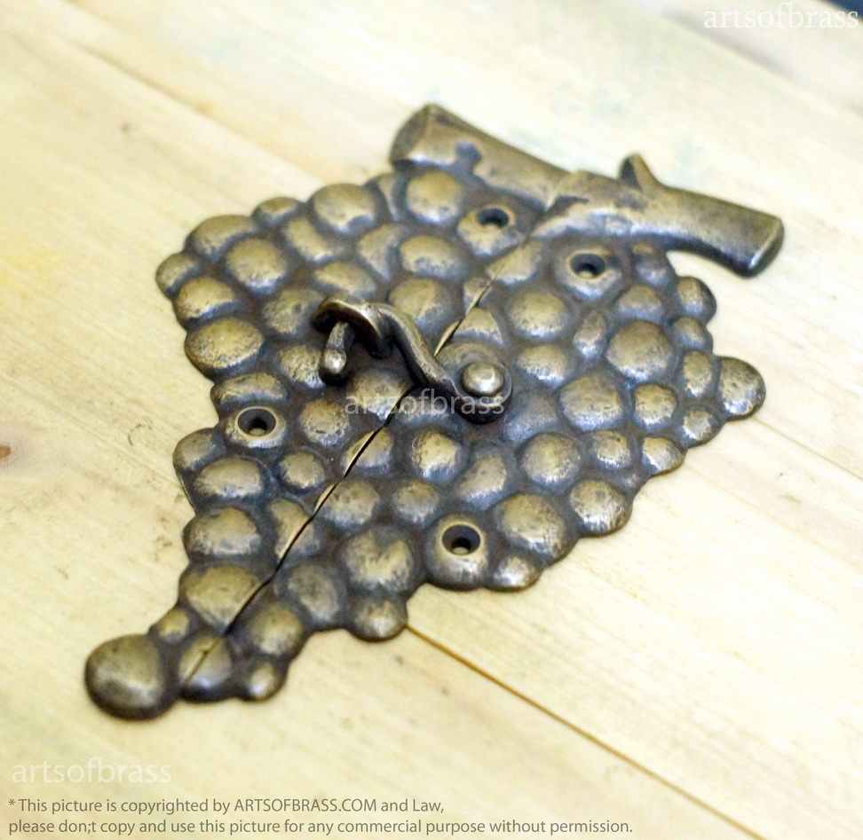 5.66" Vintage Grape Wine Bar Latch Lock Solid Brass Cabinet Door LATCH 7 5.66" Vintage Grape Wine Bar Latch Lock Solid Brass Cabinet Door LATCH - Image 5