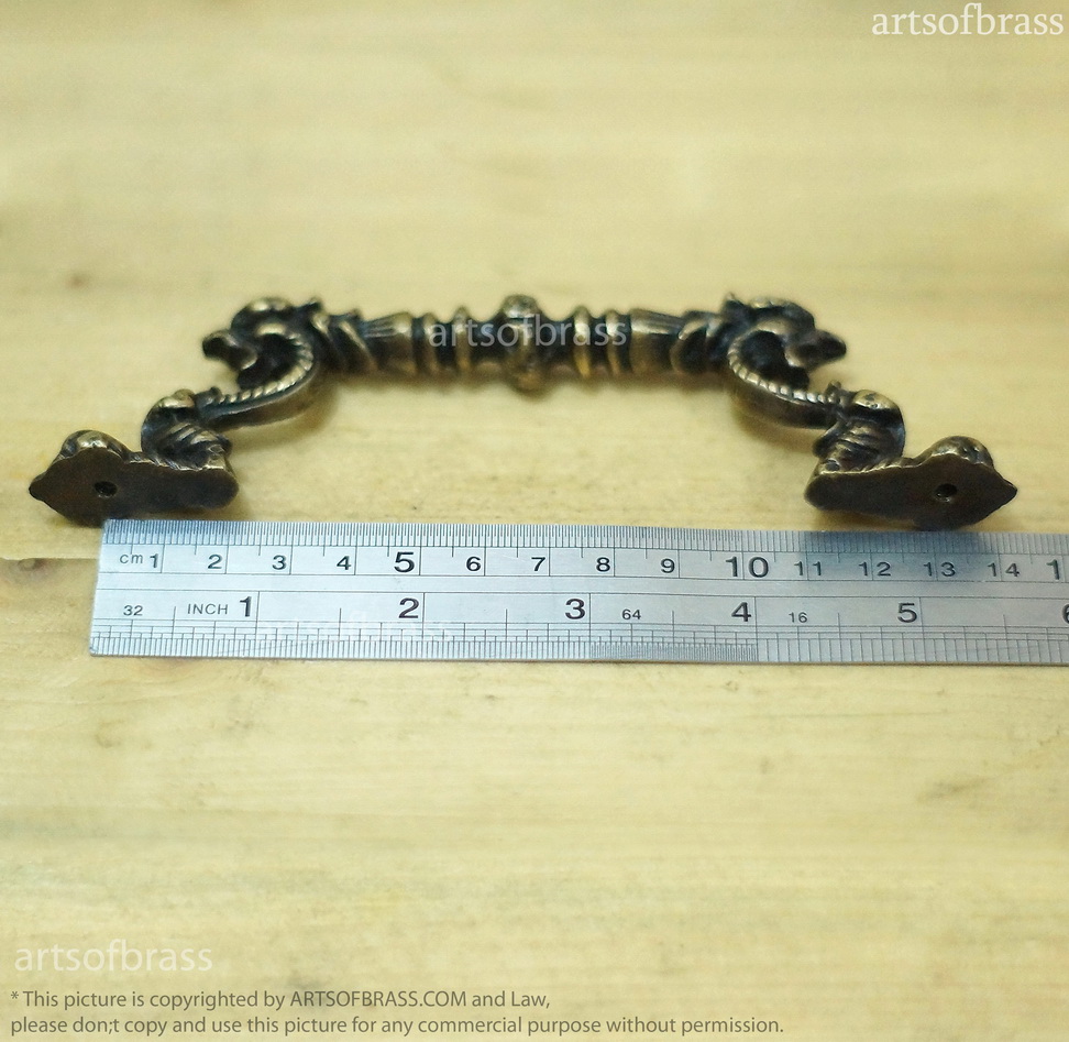 5.94" 2 pcs Vintage Gothic GARGOYLE Head Brass Drawer Handles Pulls 10 5.94" 2 pcs Vintage Gothic GARGOYLE Head Brass Drawer Handles Pulls - Image 8