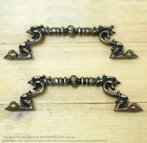 5.94" 2 pcs Vintage Gothic GARGOYLE Head Brass Drawer Handles Pulls 20 GARGOYLE Head Brass Drawer Handles