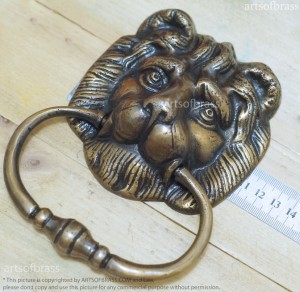 6.22" Vintage Solid Brass Lion Door KNOCKER and Door knocker Protector 18 Solid brass lion door knocker