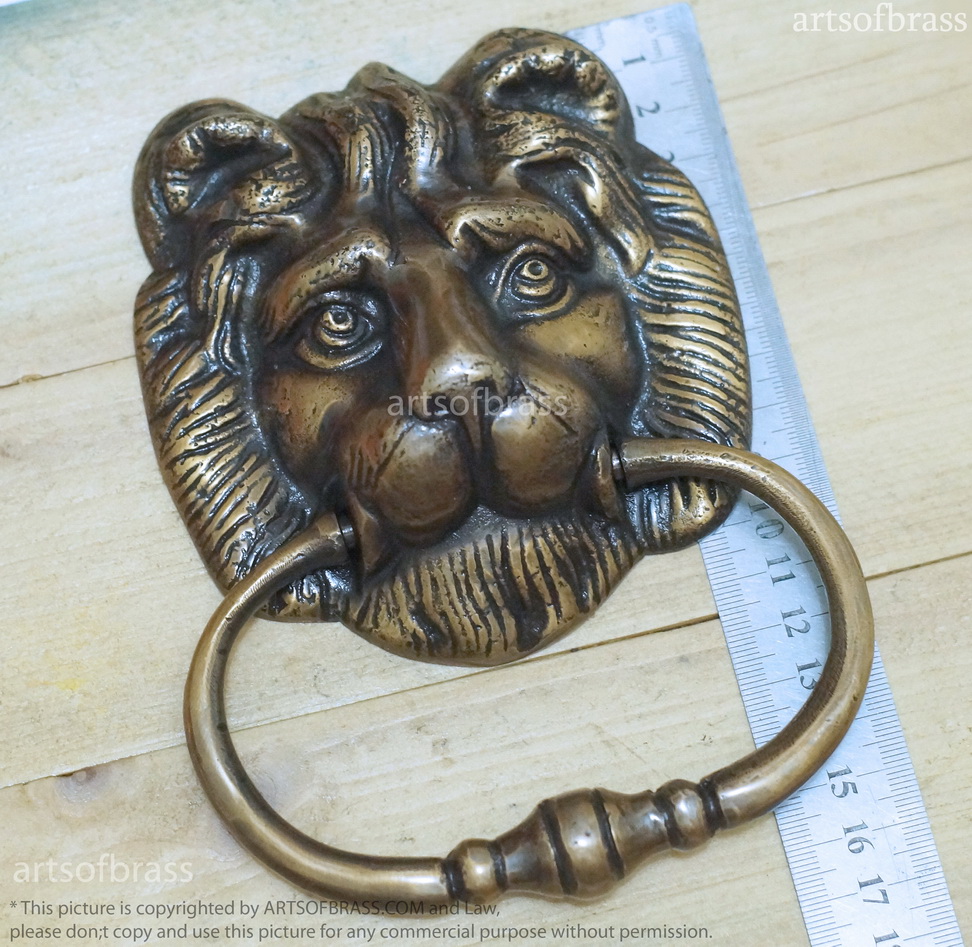 6.22" Vintage Solid Brass Lion Door KNOCKER and Door knocker Protector 8 6.22" Vintage Solid Brass Lion Door KNOCKER and Door knocker Protector - Image 6