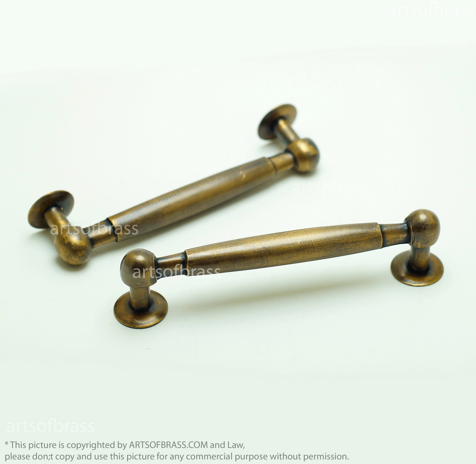 5.31" 2 pcs Vintage Ball Tip Handle Brass Closet Cabinet Door Drawer Pull 6 5.31" 2 pcs Vintage Ball Tip Handle Brass Closet Cabinet Door Drawer Pull - Image 4