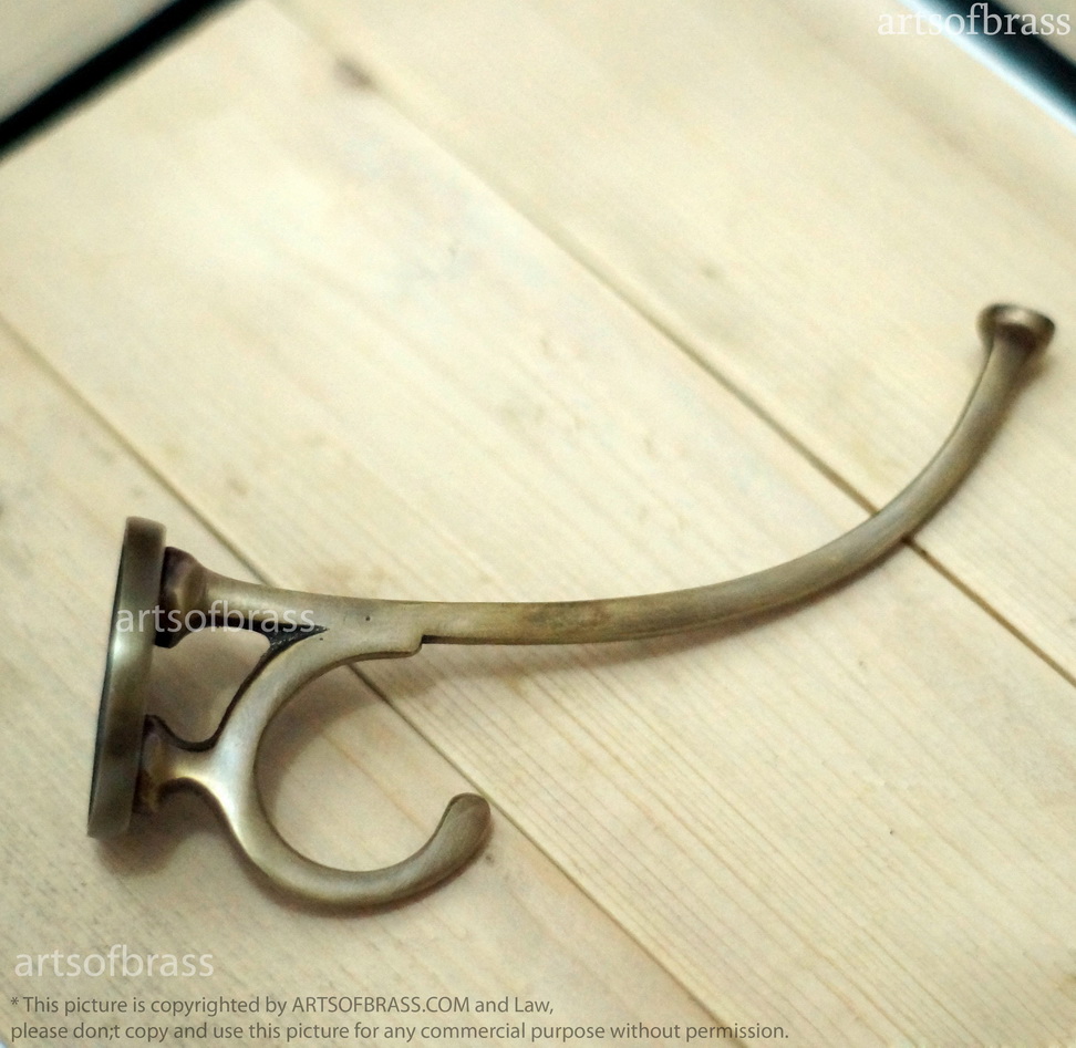 5.70" 2 pcs Vintage Round Brass HOOKS Strong Solid Brass Wall Mount Hooks 5 5.70" 2 pcs Vintage Round Brass HOOKS Strong Solid Brass Wall Mount Hooks - Image 3