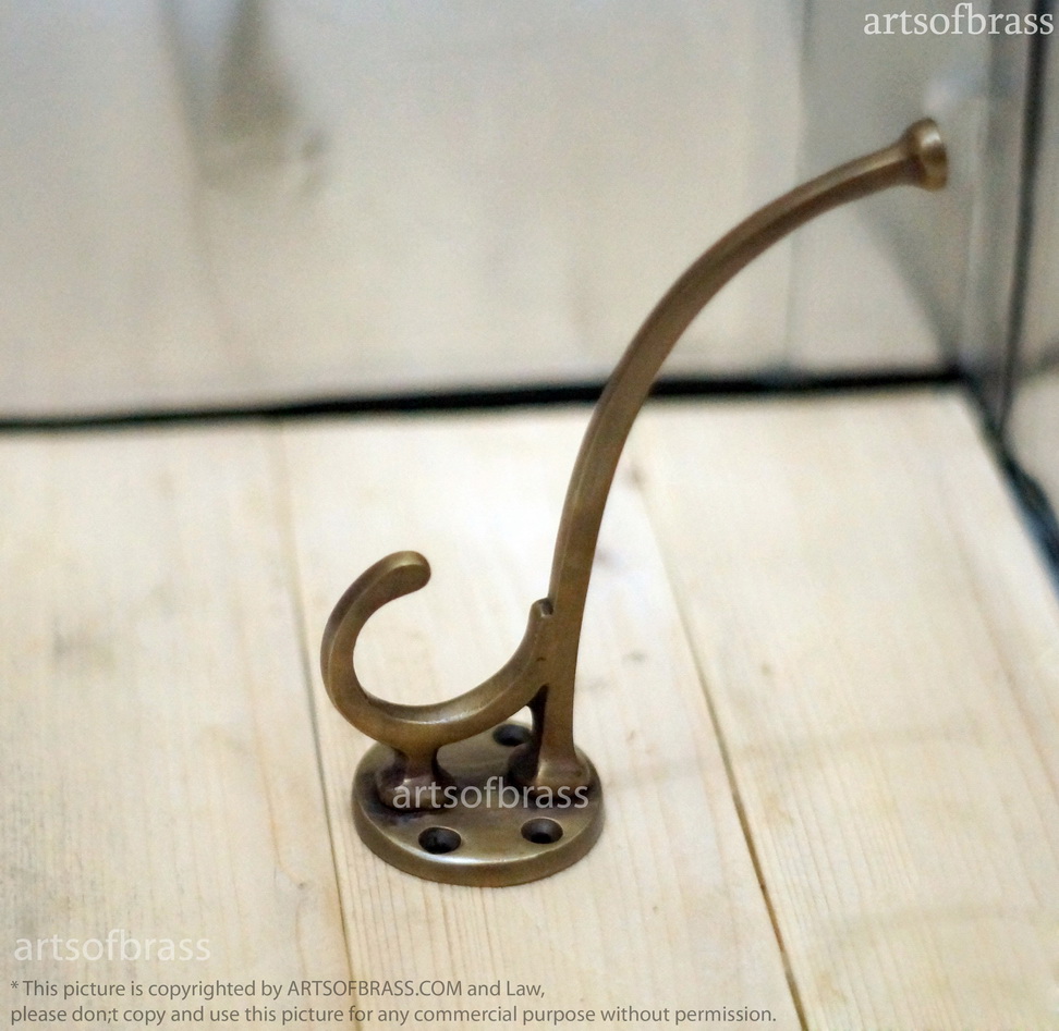 5.70" 2 pcs Vintage Round Brass HOOKS Strong Solid Brass Wall Mount Hooks 7 5.70" 2 pcs Vintage Round Brass HOOKS Strong Solid Brass Wall Mount Hooks - Image 5