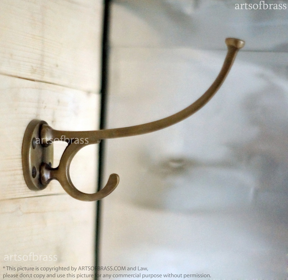 5.70" 2 pcs Vintage Round Brass HOOKS Strong Solid Brass Wall Mount Hooks 8 5.70" 2 pcs Vintage Round Brass HOOKS Strong Solid Brass Wall Mount Hooks - Image 6