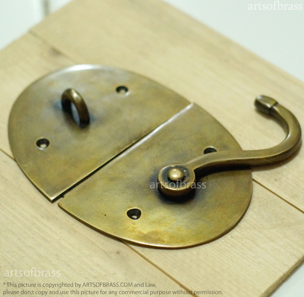 5.78" Inches Vintage BIG Round LATCH Hook Solid Brass Safe Gate Door Lock 7 5.78" Inches Vintage BIG Round LATCH Hook Solid Brass Safe Gate Door Lock - Image 5