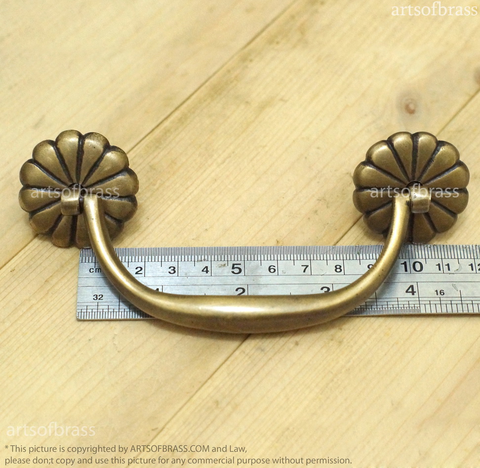 Elegant Brass Cabinet Knob and Bail Handle Set – Classic Rosette Drawer Pull - 5.51" in 12 vintage brass cabinet pull set floral rosette pattern