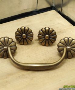 solid brass drawer pull set floral rosette cabinet hardware