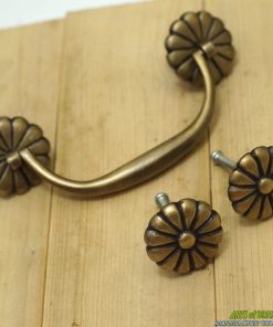 brass cabinet knob and bail handle set vintage rosette design