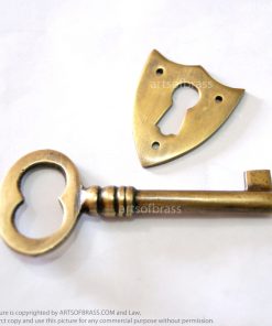 Vintage Brass Key Lock SKELETON Key with SHIELD SIGN Key Hole Plates 13 e DSC2502 resize