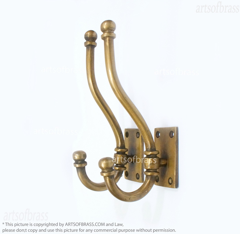 Brass Wall Coat Hook 6.50" – Solid Brass Antique Hook Set of 2 2 strong brass wall hook for coats and jackets
