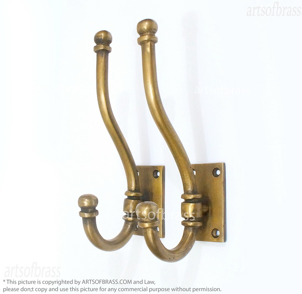 Brass Wall Coat Hook 6.50" – Solid Brass Antique Hook Set of 2 5 brass wall hook for coat hat and home decor