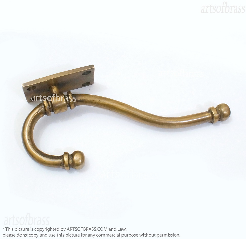 Brass Wall Coat Hook 6.50" – Solid Brass Antique Hook Set of 2 4 antique brass coat hook wall mounted hardware