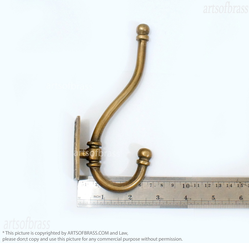 Brass Wall Coat Hook 6.50" – Solid Brass Antique Hook Set of 2 7 decorative brass wall hook antique style hardware