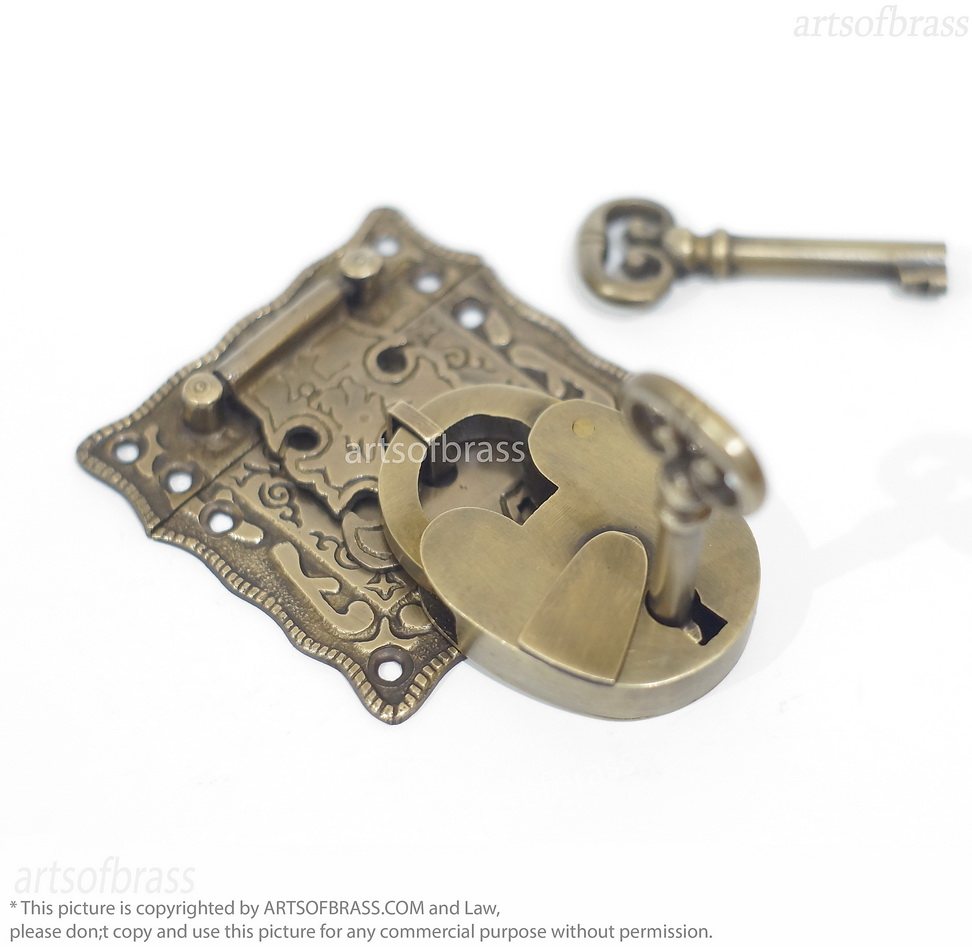 Brass Padlock and Latch Set – Solid Brass Engraved Cabinet Box Lock 9 solid brass cabinet lock with padlock antique style