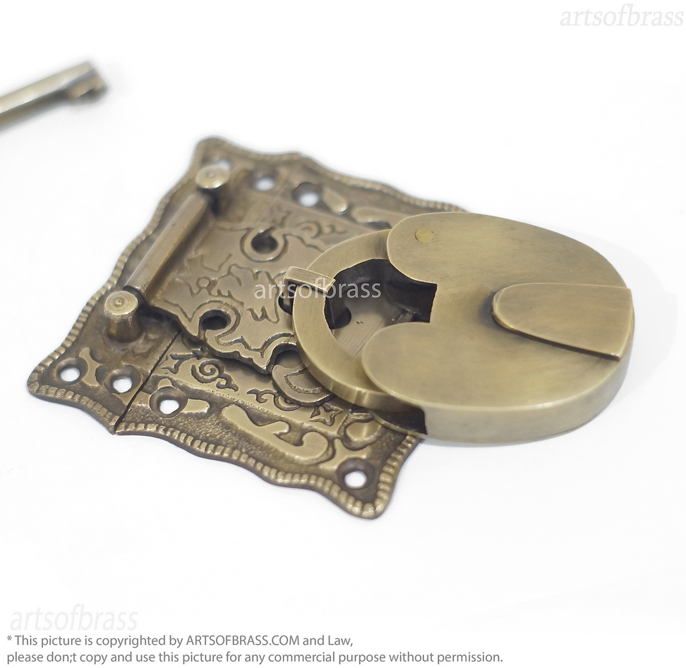 Brass Padlock and Latch Set – Solid Brass Engraved Cabinet Box Lock 6 brass padlock set for wooden chest and cabinet