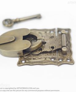 Brass Padlock and Latch Set – Solid Brass Engraved Cabinet Box Lock 23 antique brass lock and latch for storage box