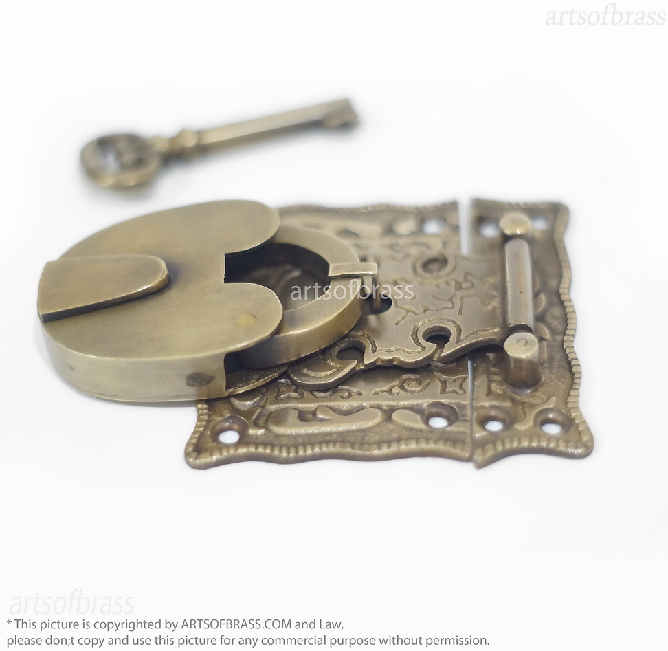 Brass Padlock and Latch Set – Solid Brass Engraved Cabinet Box Lock 10 antique brass lock and latch for storage box
