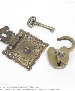 Brass Padlock and Latch Set – Solid Brass Engraved Cabinet Box Lock 24 decorative brass padlock and latch set furniture hardware