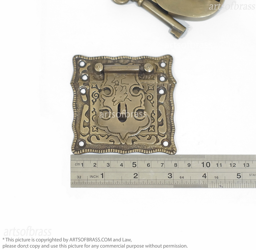 Brass Padlock and Latch Set – Solid Brass Engraved Cabinet Box Lock 13 brass lock set for trunk and wooden box