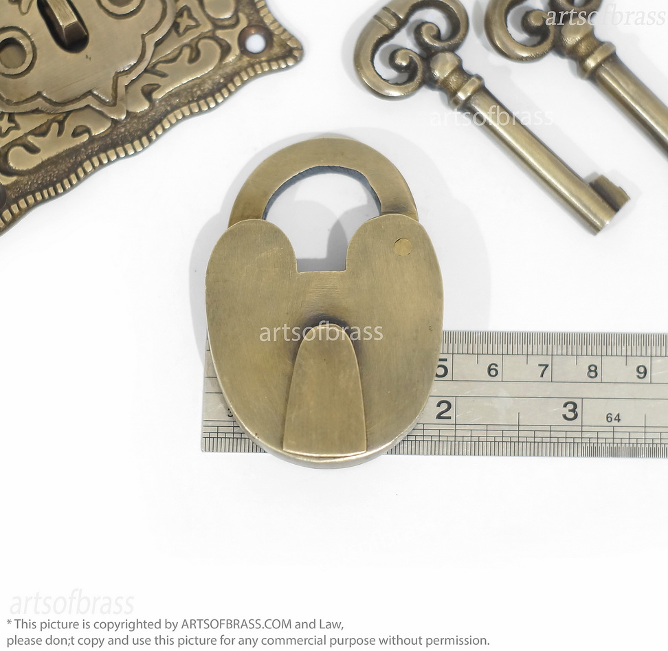 Brass Padlock and Latch Set – Solid Brass Engraved Cabinet Box Lock 16 brass latch lock set antique furniture hardware