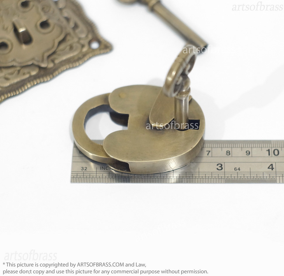Brass Padlock and Latch Set – Solid Brass Engraved Cabinet Box Lock 15 vintage brass lock set for cabinet and storage box