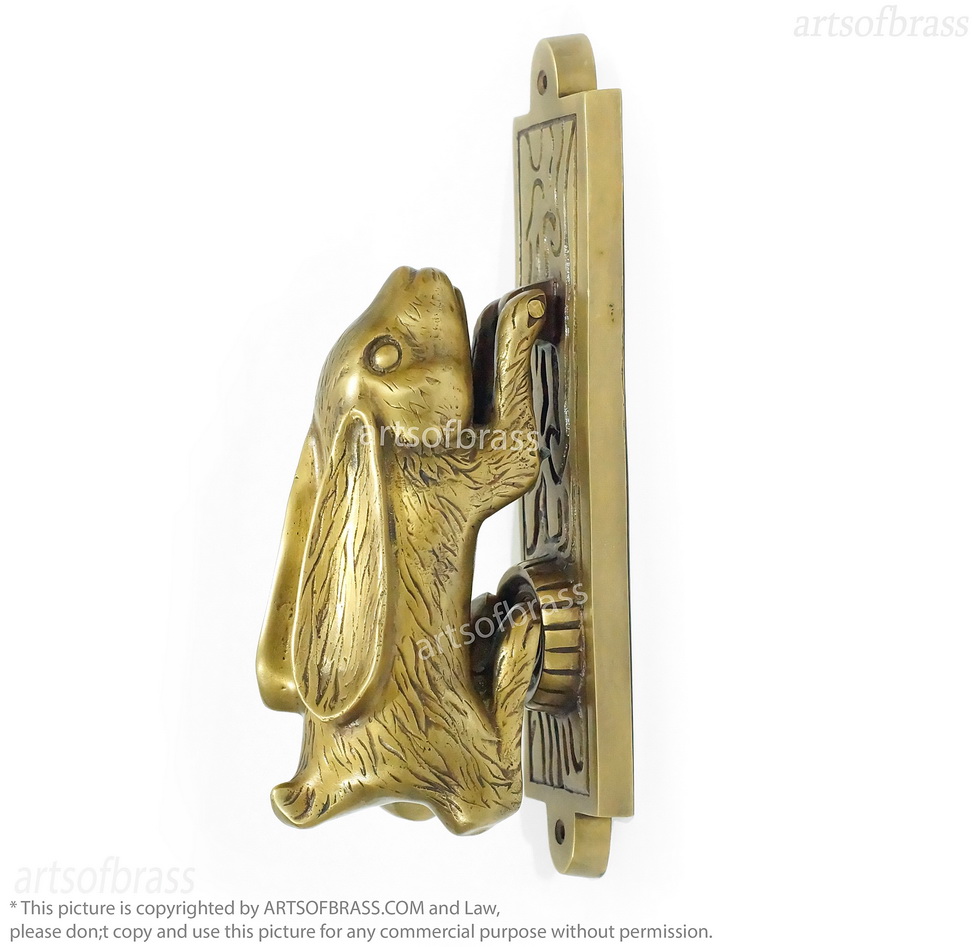 SOLID BRASS RABBIT DOOR KNOCKER – 10.62" 3 solid brass rabbit door knocker front door decor