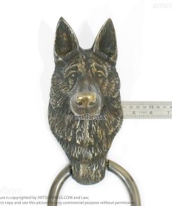 antique brass German Shepherd door knocker detailed dog face design